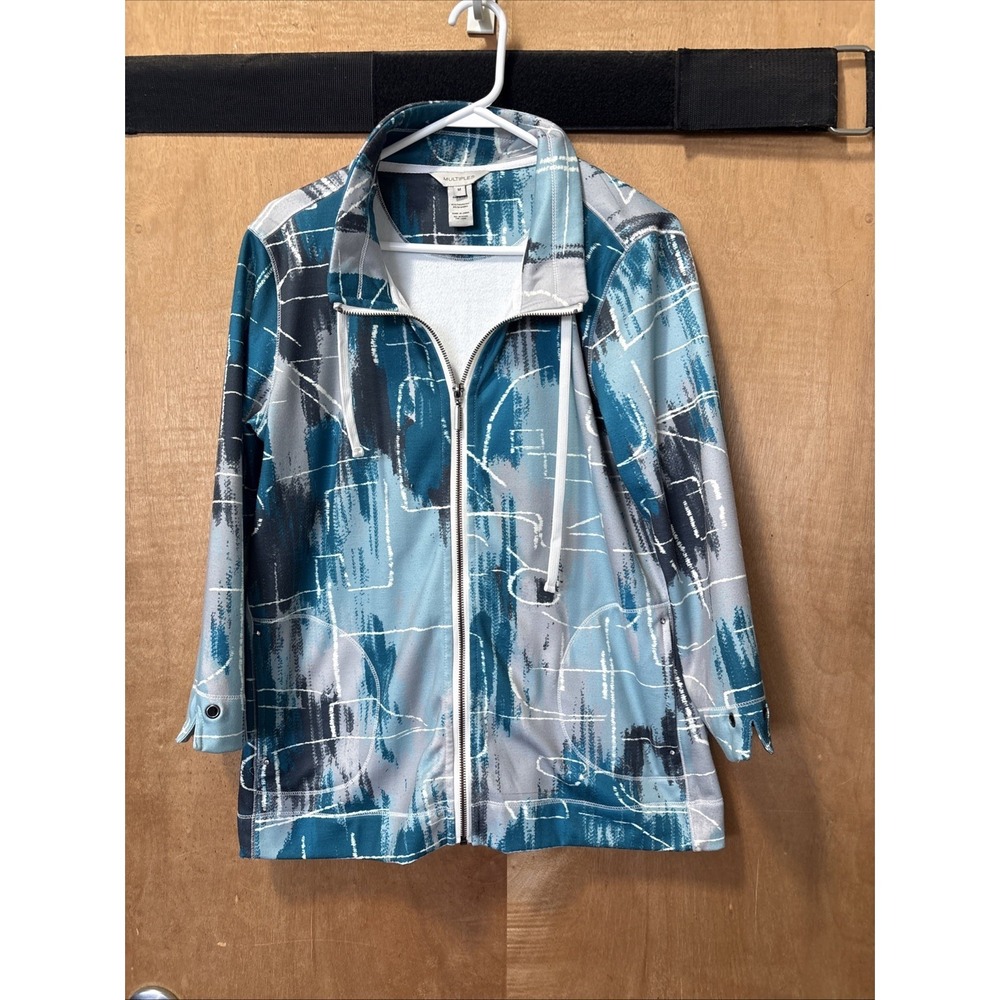multiples gray‎ gardens women's Medium jacket 3/4 sleeve front Silver zipper c